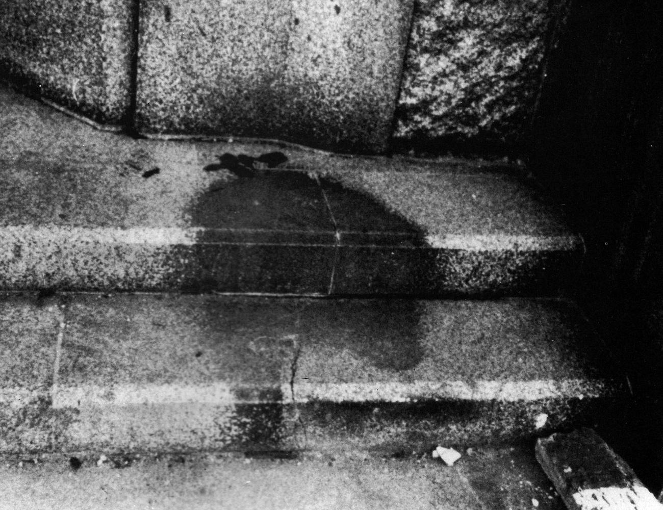 Shadow of a human on stairs. Hiroshima, August 6, 1945